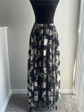 Black Floral Print Maxi Skirt